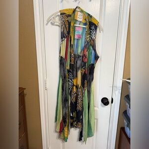 H049 NWT L pp21 Multicolor Sleeveless Drape Vest Jacket Top Goes with everything
